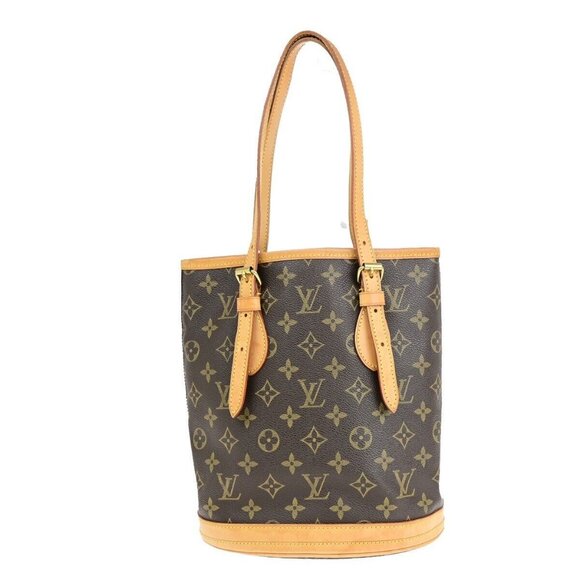 LOUIS VUITTON BUCKET PM Shoulder Tote Bag Monogram Leather Brown - Picture 1 of 16